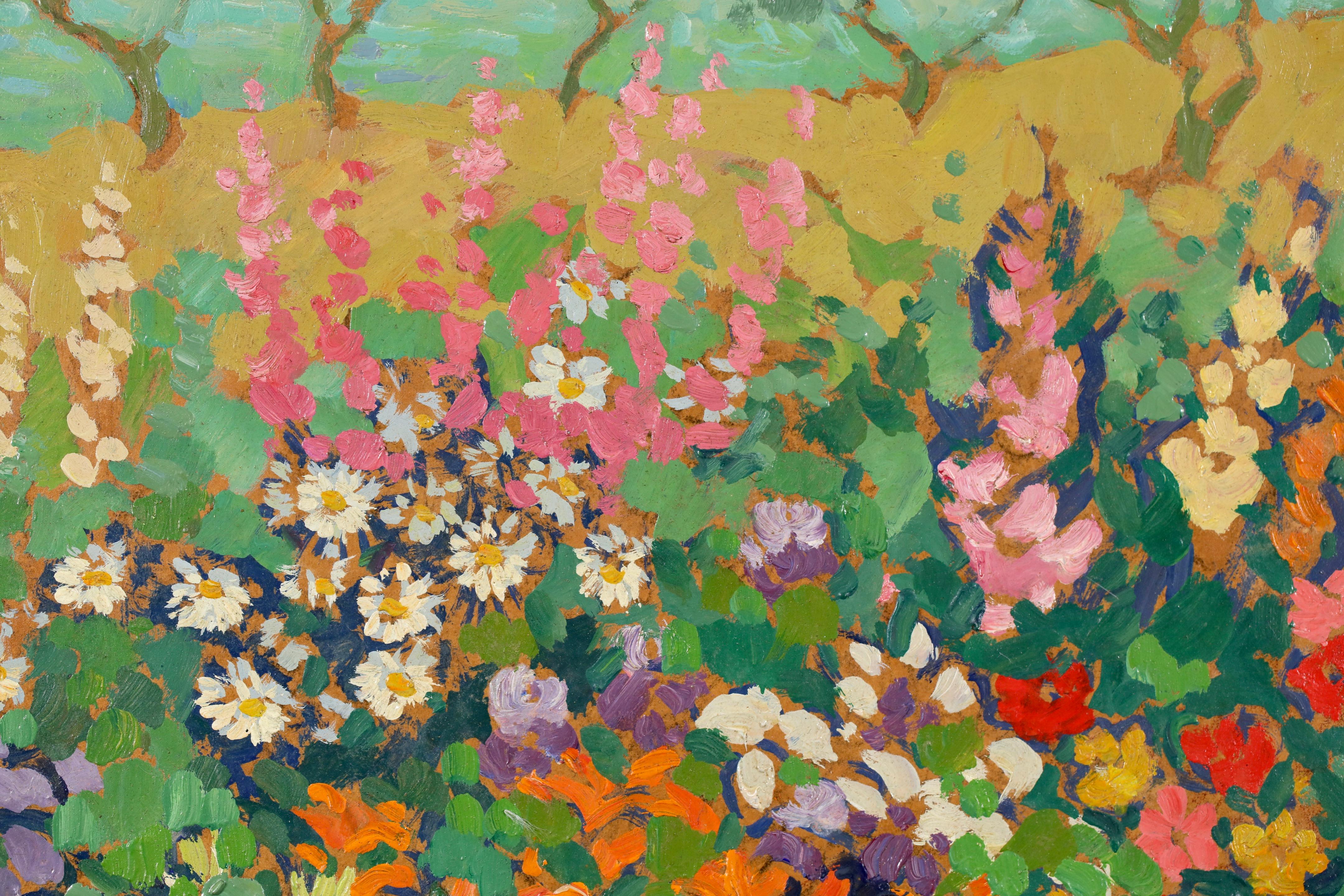 Champs de fleurs - Post Impressionist Landscape Oil by Jacques Martin-Ferrieres - Brown Still-Life Painting by Jacques Martin-Ferrières