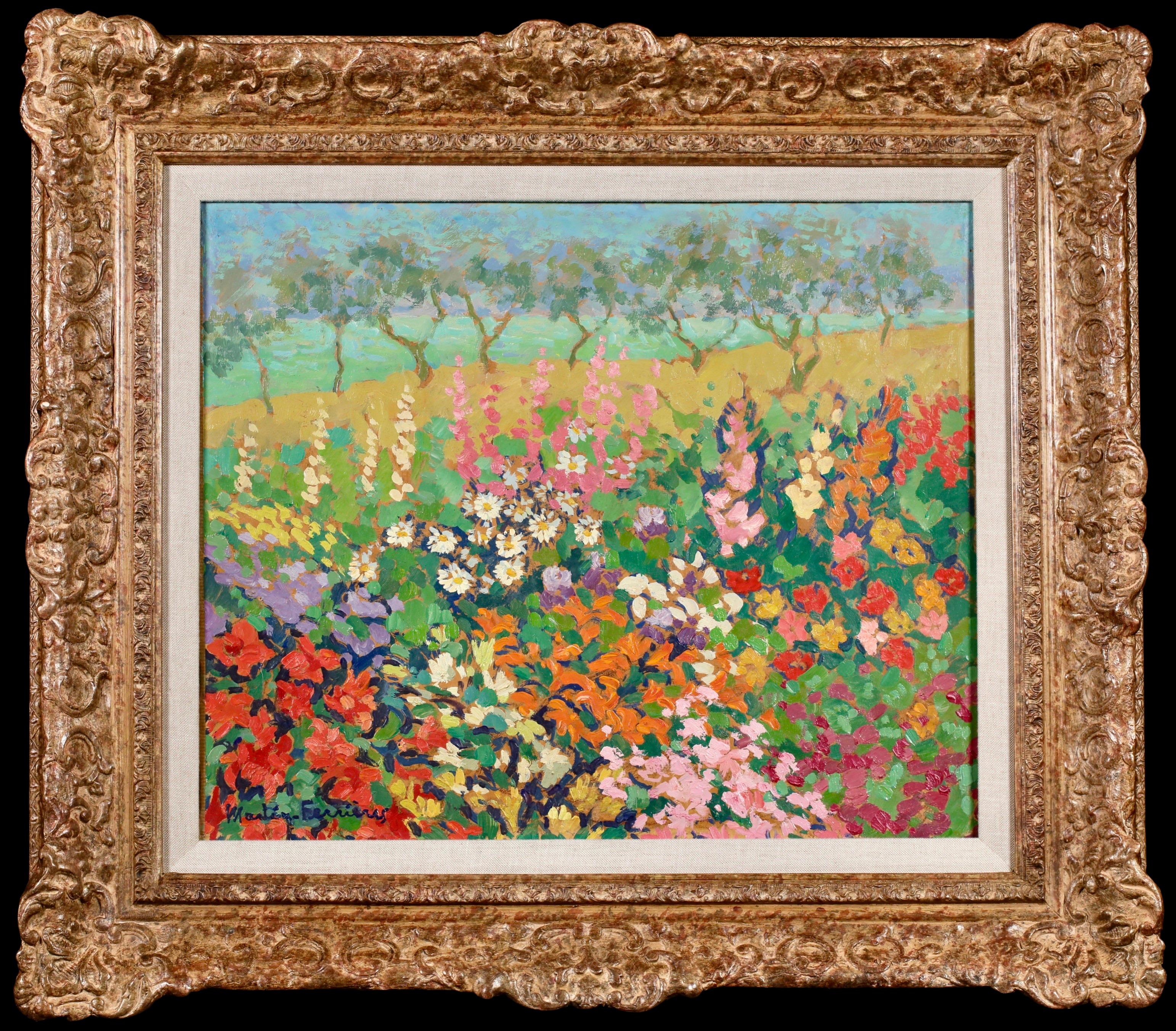 Champs de fleurs - Paisaje postimpresionista Óleo de Jacques Martin-Ferrieres