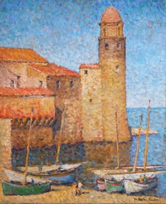Collioure - Paisaje postimpresionista Óleo de Jacques Martin-Ferrieres