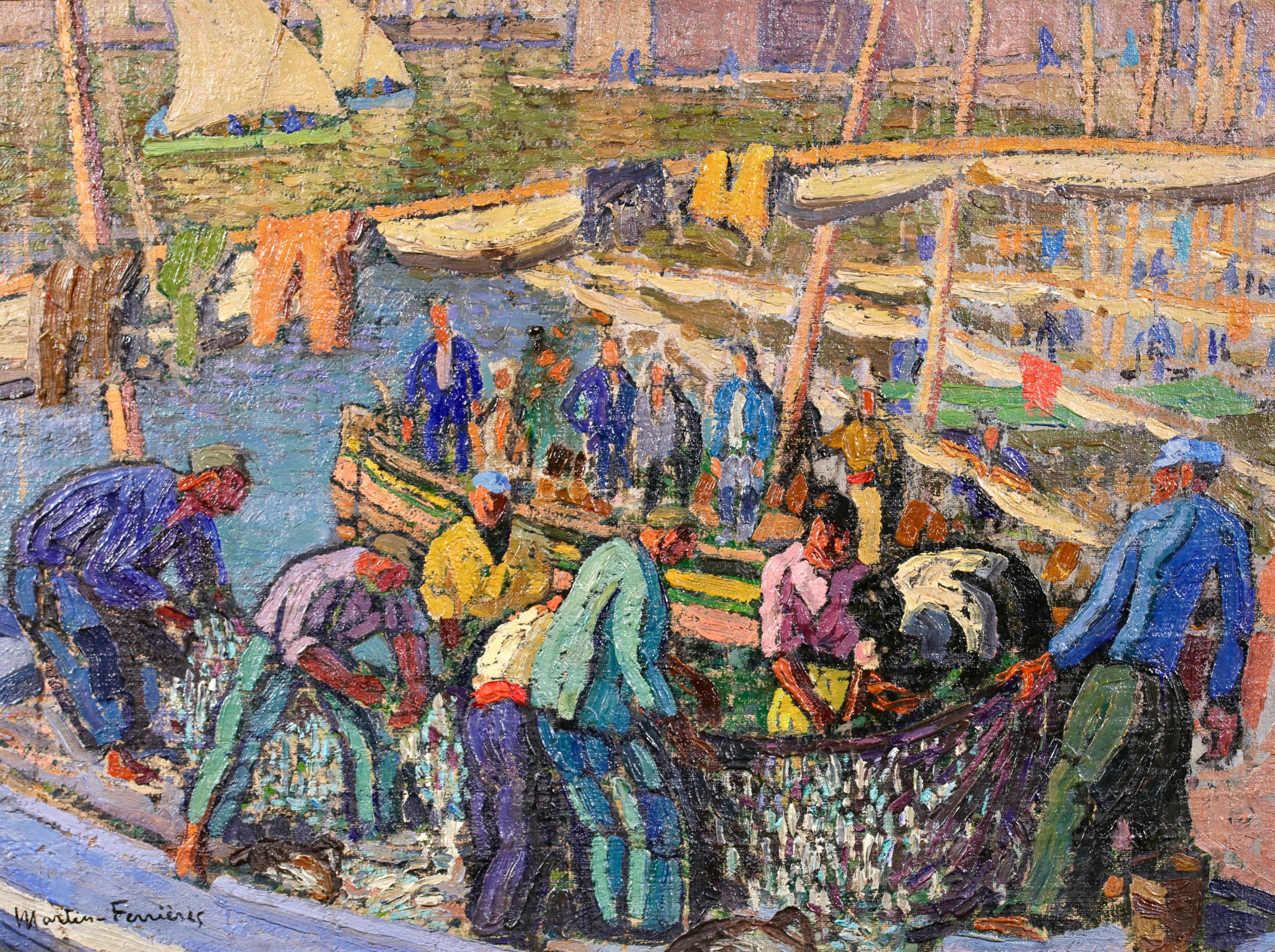 Collioure - Retour des Pecheurs - Olio post impressionista di J. Martin-Ferrieres - Painting di Jacques Martin-Ferrières