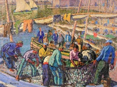 Collioure - Retour des Pecheurs - Óleo postimpresionista de J. Martin-Ferrieres