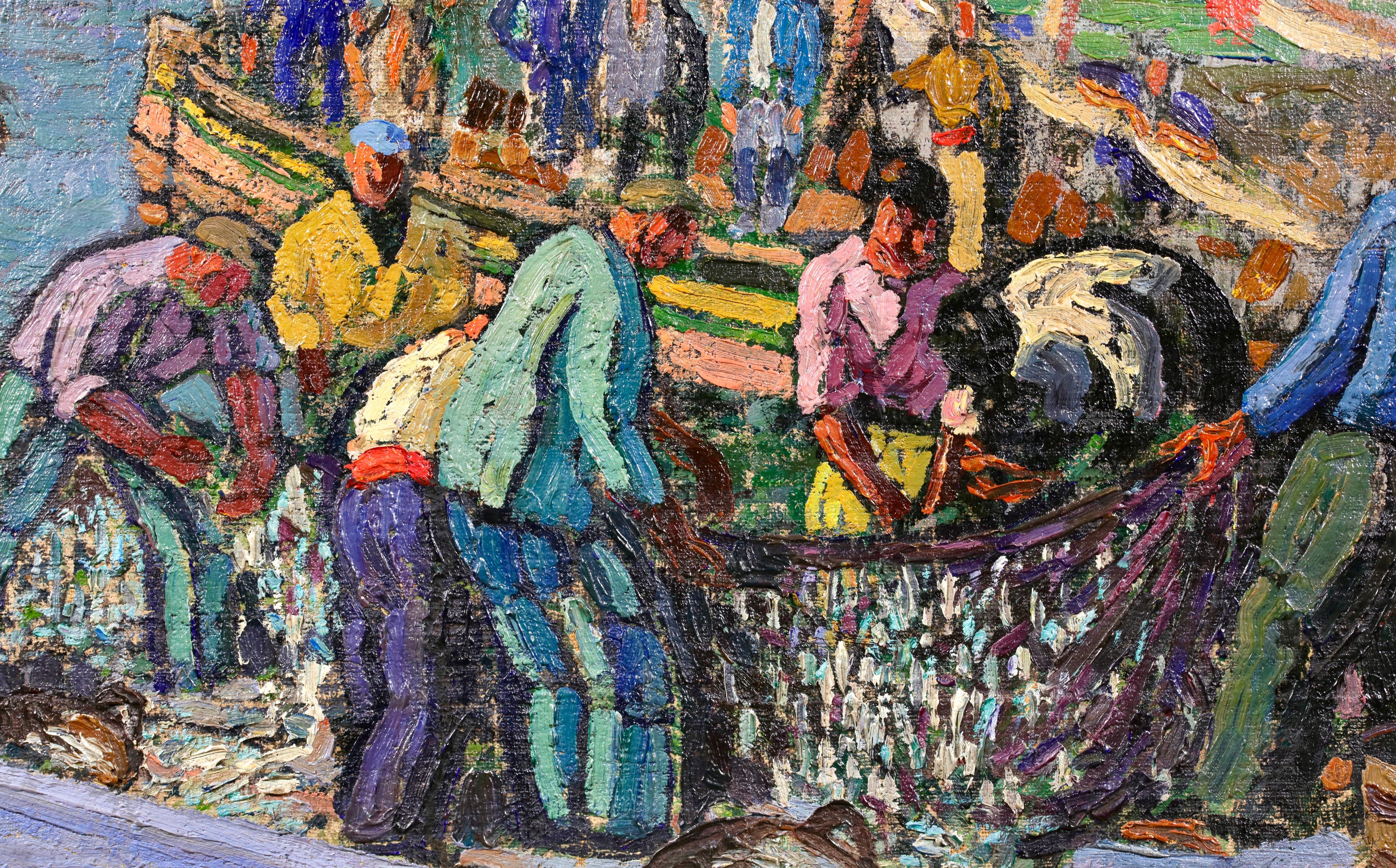 Collioure - Retour des Pecheurs - Olio post impressionista di J. Martin-Ferrieres - Landscape Painting Marrone di Jacques Martin-Ferrières