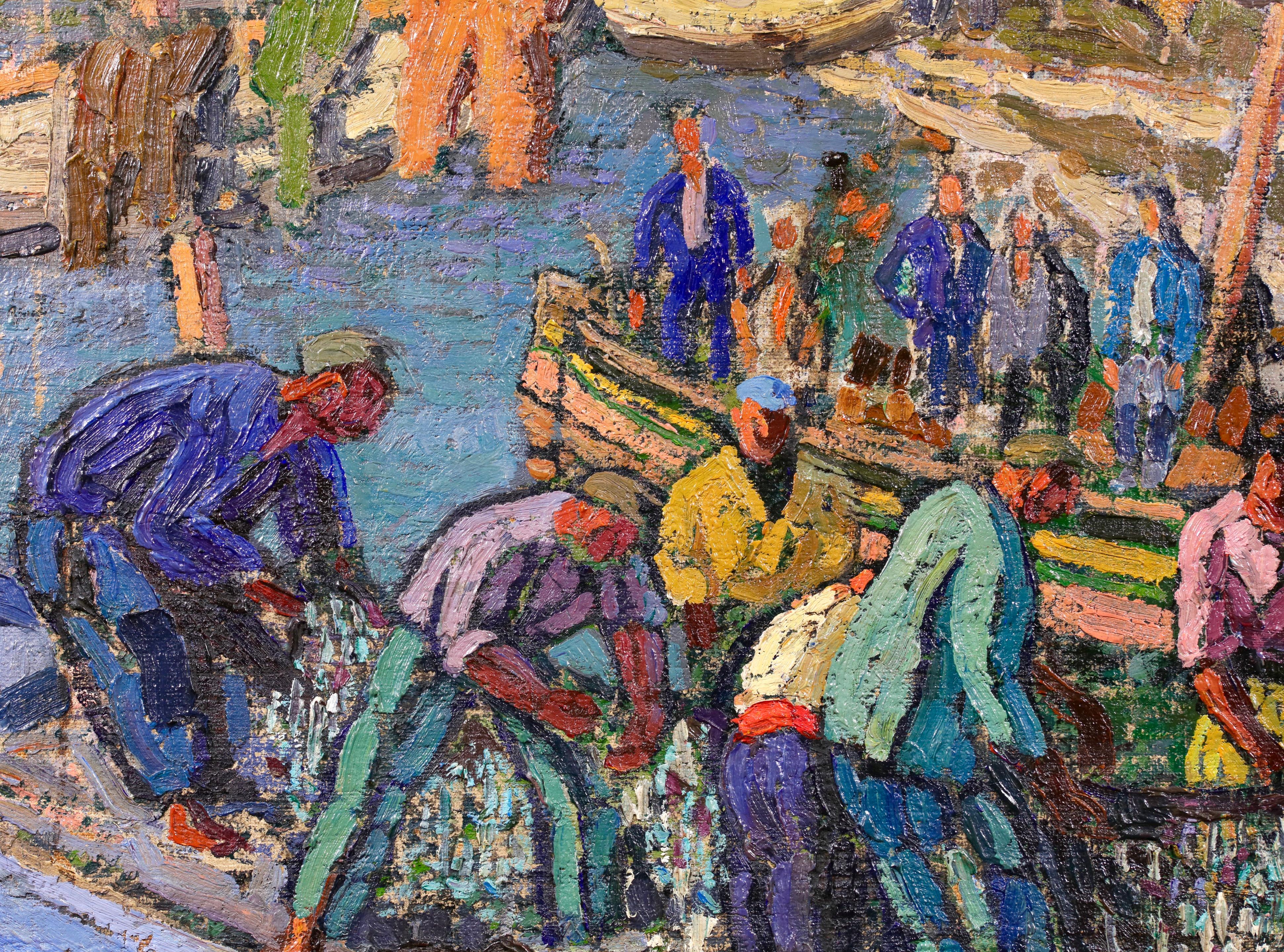 Collioure - Retour des Pecheurs - Olio post impressionista di J. Martin-Ferrieres in vendita 1