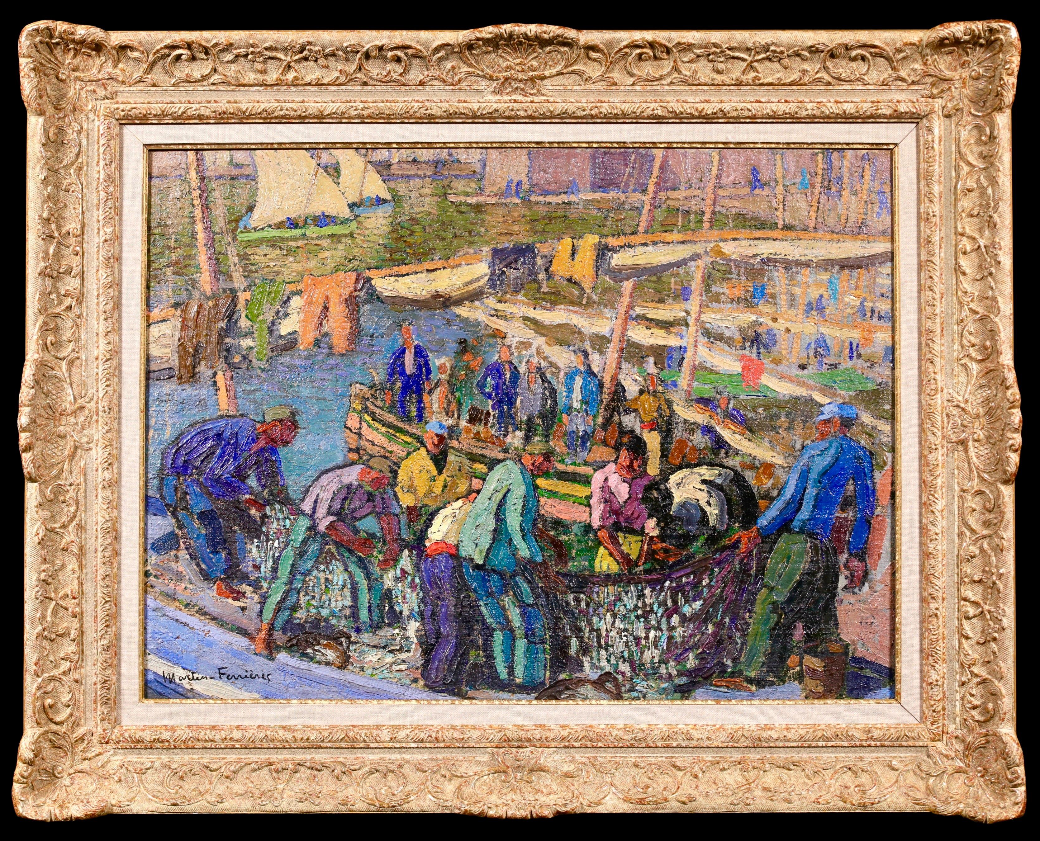 Landscape Painting di Jacques Martin-Ferrières - Collioure - Retour des Pecheurs - Olio post impressionista di J. Martin-Ferrieres