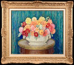 Dahlias in a Bowl -Post Impressionist Still Life Oil by Jacques Martin-Ferrieres