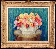 Dahlias in a Bowl -Post Impressionist Still Life Oil by Jacques Martin-Ferrieres
