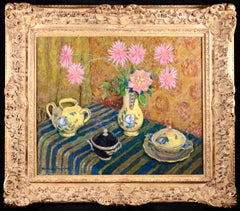 Dahlias & Roses - Post Impressionist Oil, Still Life by Jacques Martin-Ferrieres