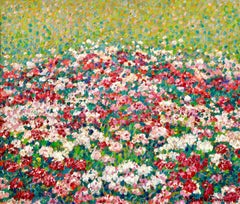 Field of Flowers - Post Impressionist Oil, Landscape Oil by J Martin-Ferrieres