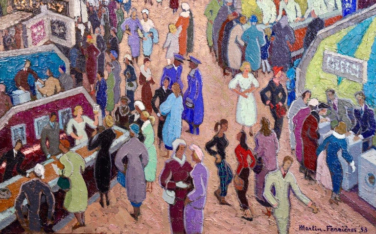 Figures at Household Arts Show - Post Impressionist Oil by J Martin-Ferrieres For Sale 2