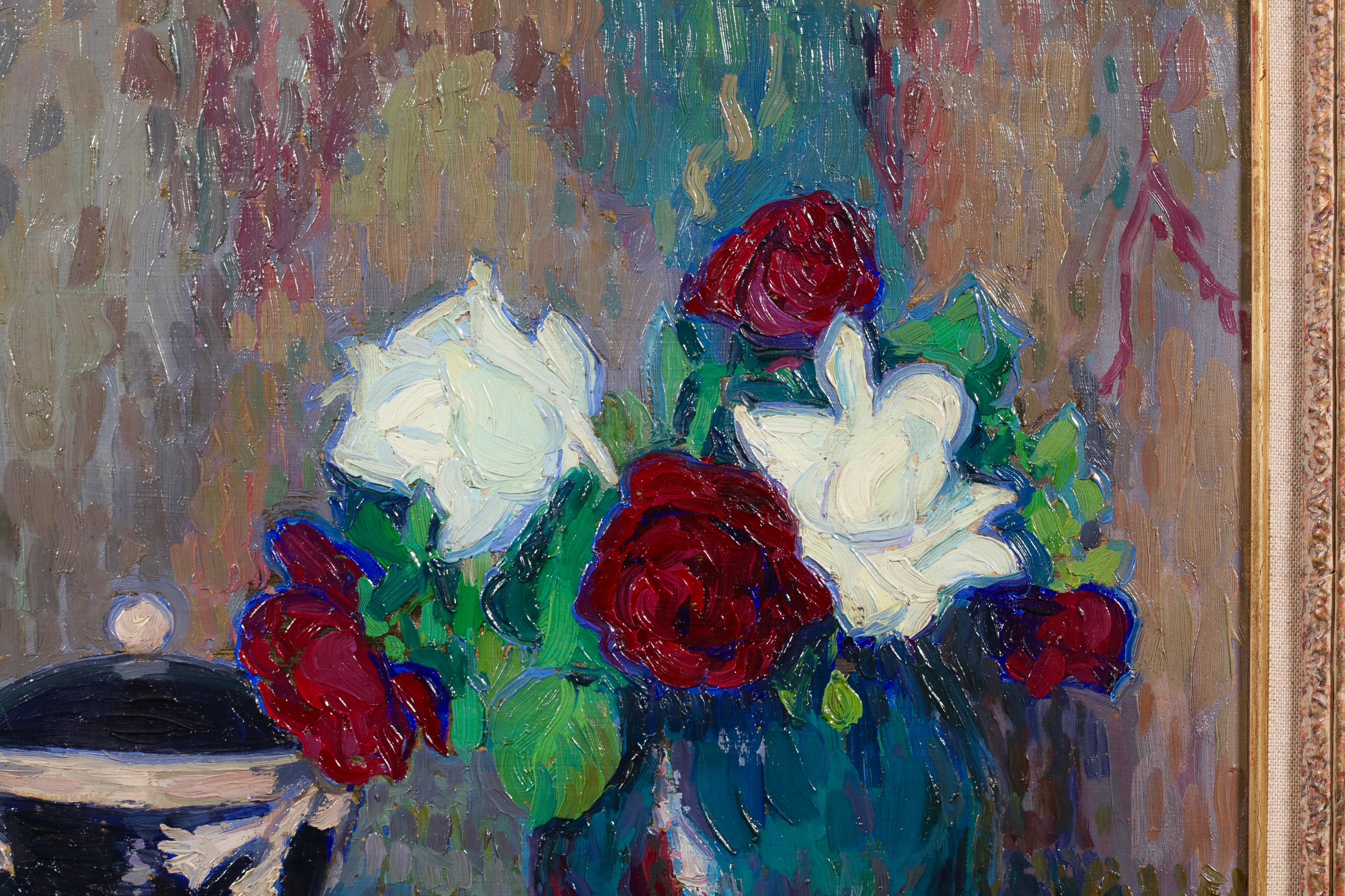 Fleurs sur une table - Natura morta post-impressionista di Jacques Ferrieres in vendita 2
