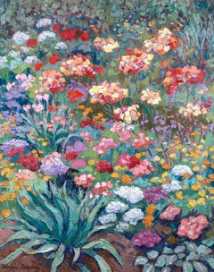 Flowers in Garden - Post Impressionist Oil, Landscape - Jacques Martin-Ferrieres