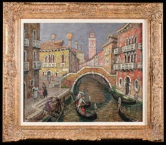 Gondoliers sur un canal - Venise - Post Impressionist Oil by J Martin-Ferrieres