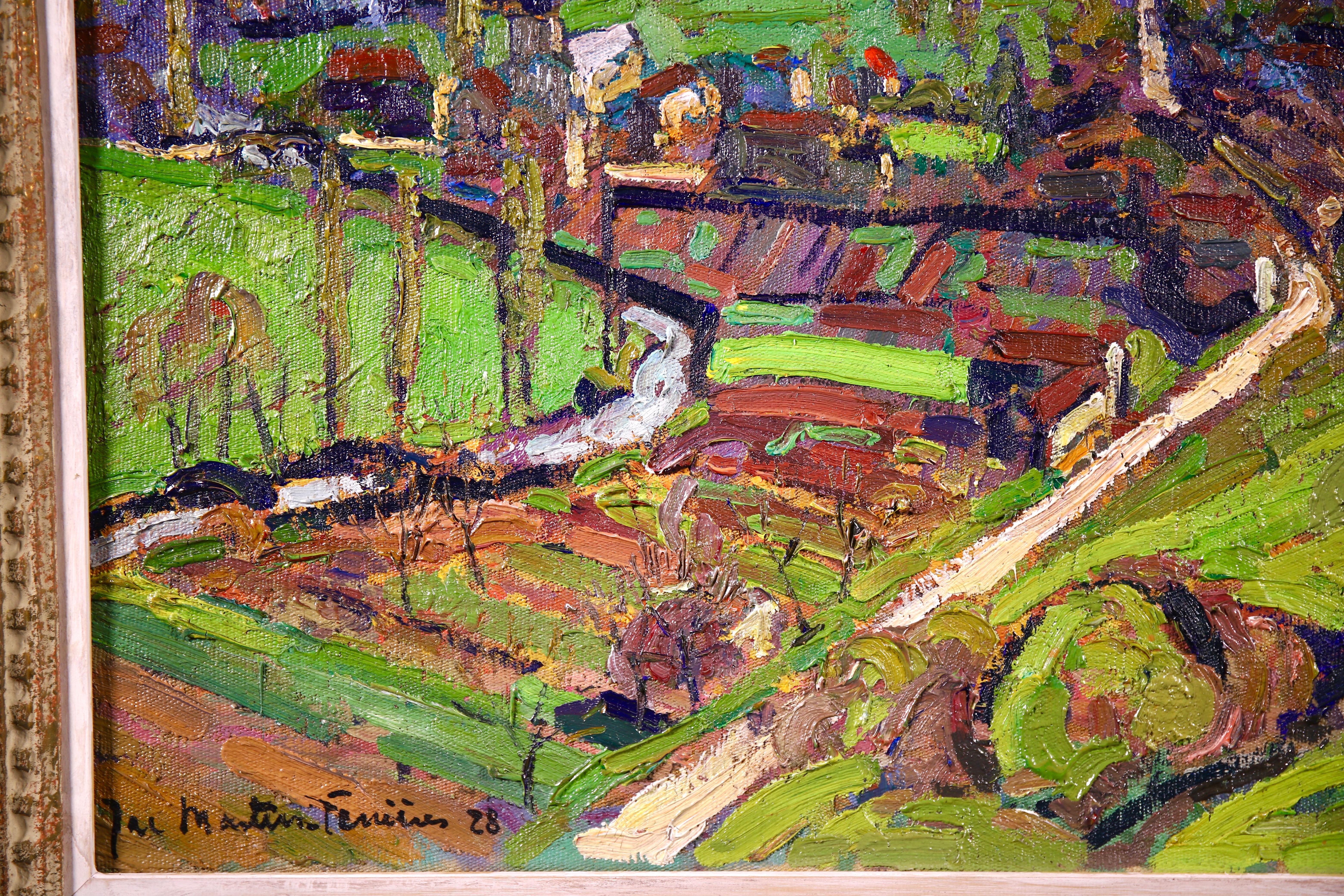 Labastide-du-Vert - the Lot Valley , France. Oil on canvas circa 1940. Signed lower left. Framed dimensions are 25 inches high by 29 inches wide.

Jacques Martin-Ferrières was a pupil of his father Henri Martin as well as Cormon, Ernest Laurent. He