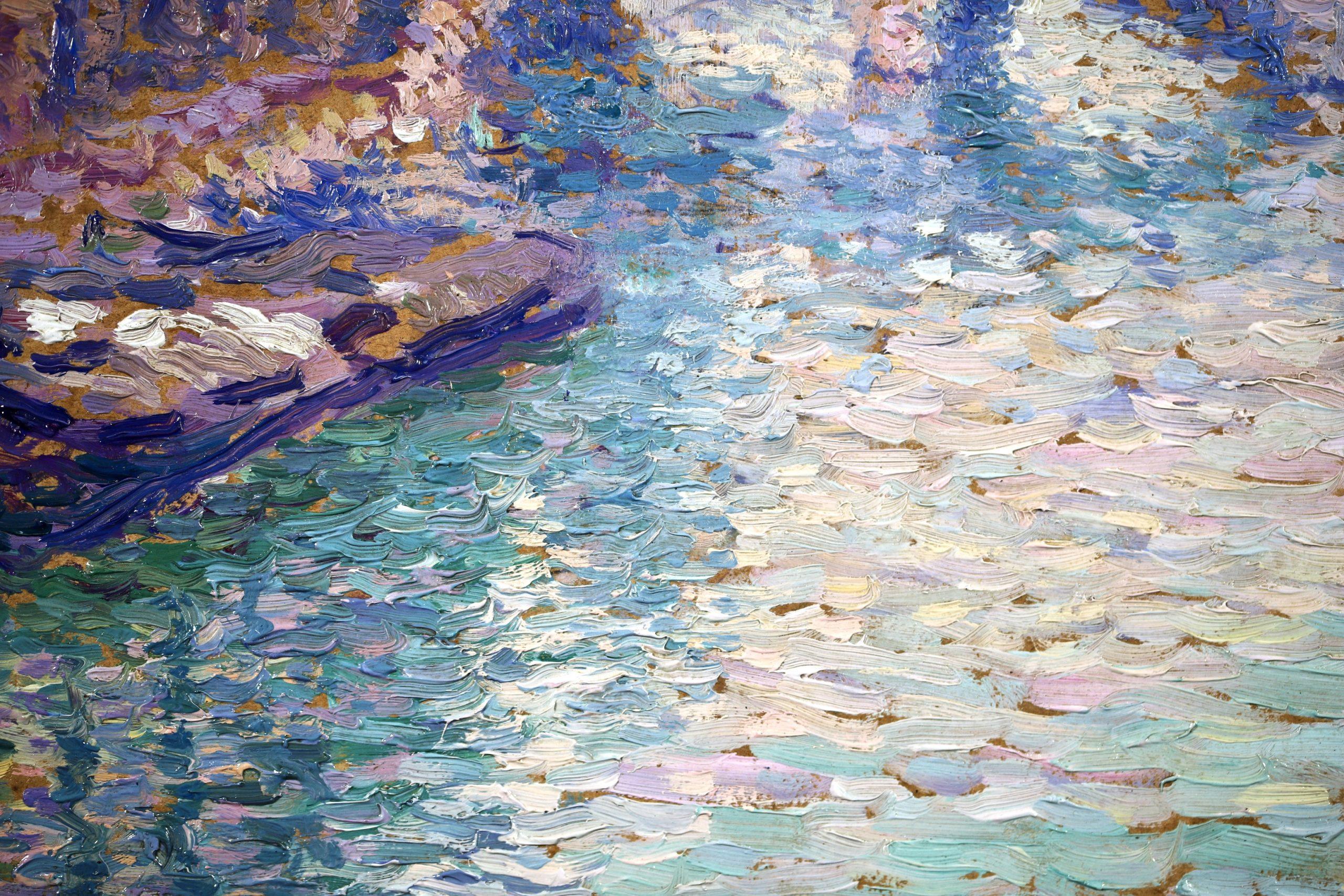 Le Pont Neuf - Paesaggio Post Impressionista a olio di Jacques Ferrieres - Painting Postimpressionismo di Jacques Martin-Ferrières