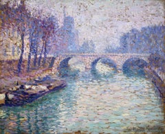 Antique Le Pont Neuf - Post Impressionist Landscape Oil by Jacques Martin-Ferrieres