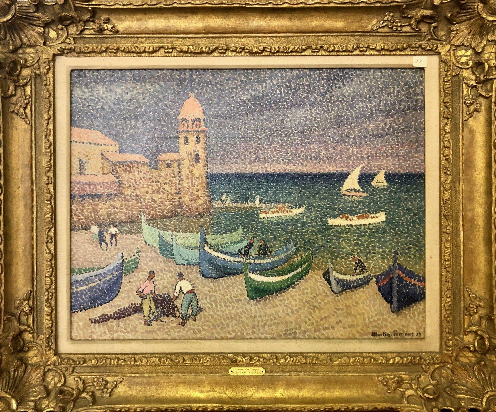 Landscape Painting di Jacques Martin-Ferrières - Il porto di Collioure