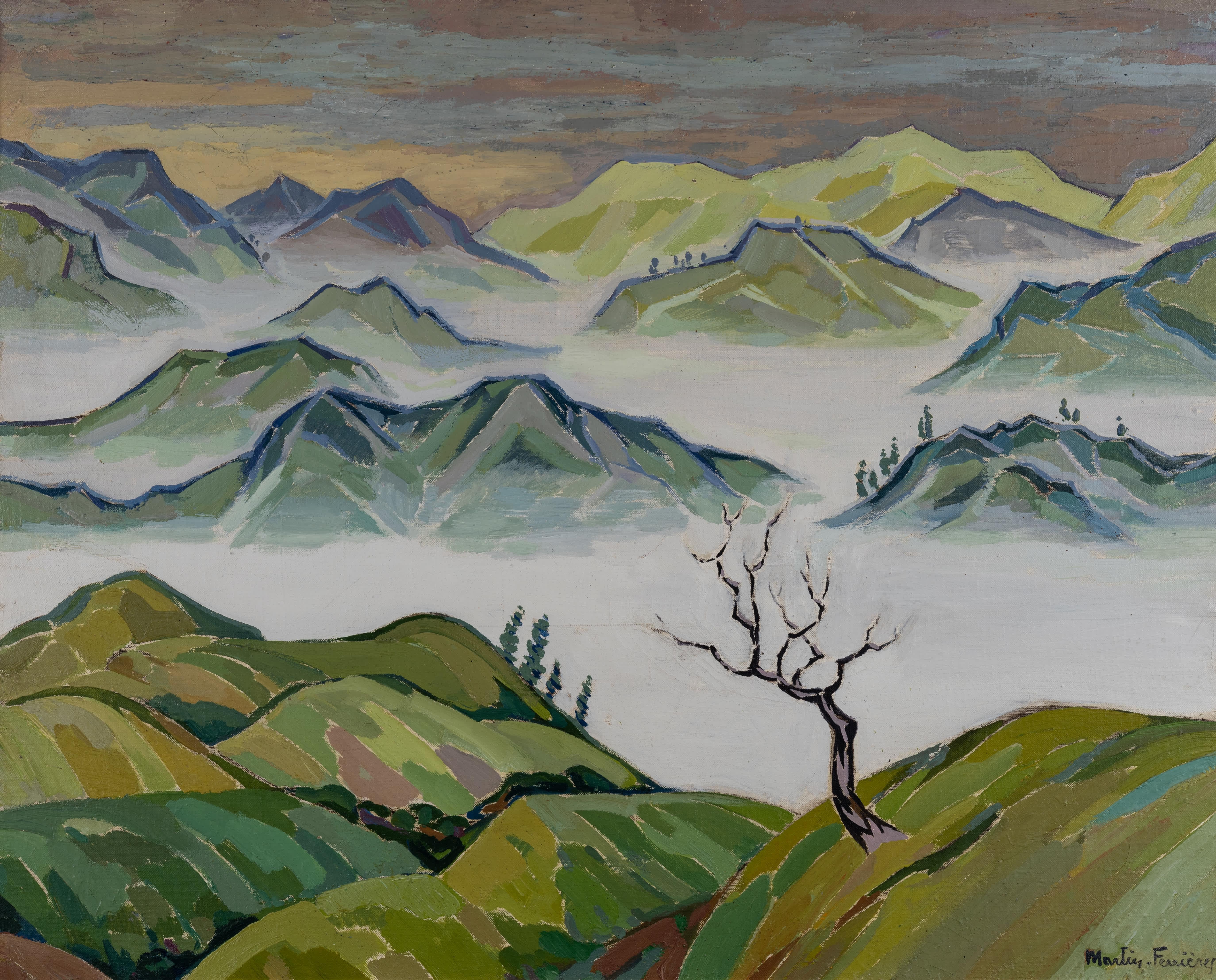 Paisaje montañoso - Painting de Jacques Martin-Ferrières