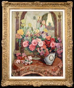 Antique Nature Morte - Post Impressionist Oil, Still Life Flowers - J Martin-Ferrieres