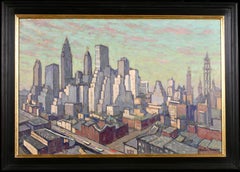 New York Skyline - Post Impressionist Landscape Oil by Jacques Martin-Ferrieres