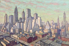 New York Skyline - Post Impressionist Landscape Oil by Jacques Martin-Ferrieres