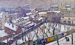 Paris in Winter - Post Impressionist Oil, Cityscape by Jacques Martin-Ferrieres