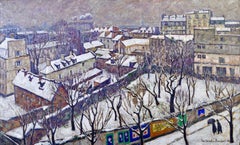 Paris im Winter - Postimpressionistisches Ölgemälde, Stadtlandschaft von Jacques Martin-Ferrieres