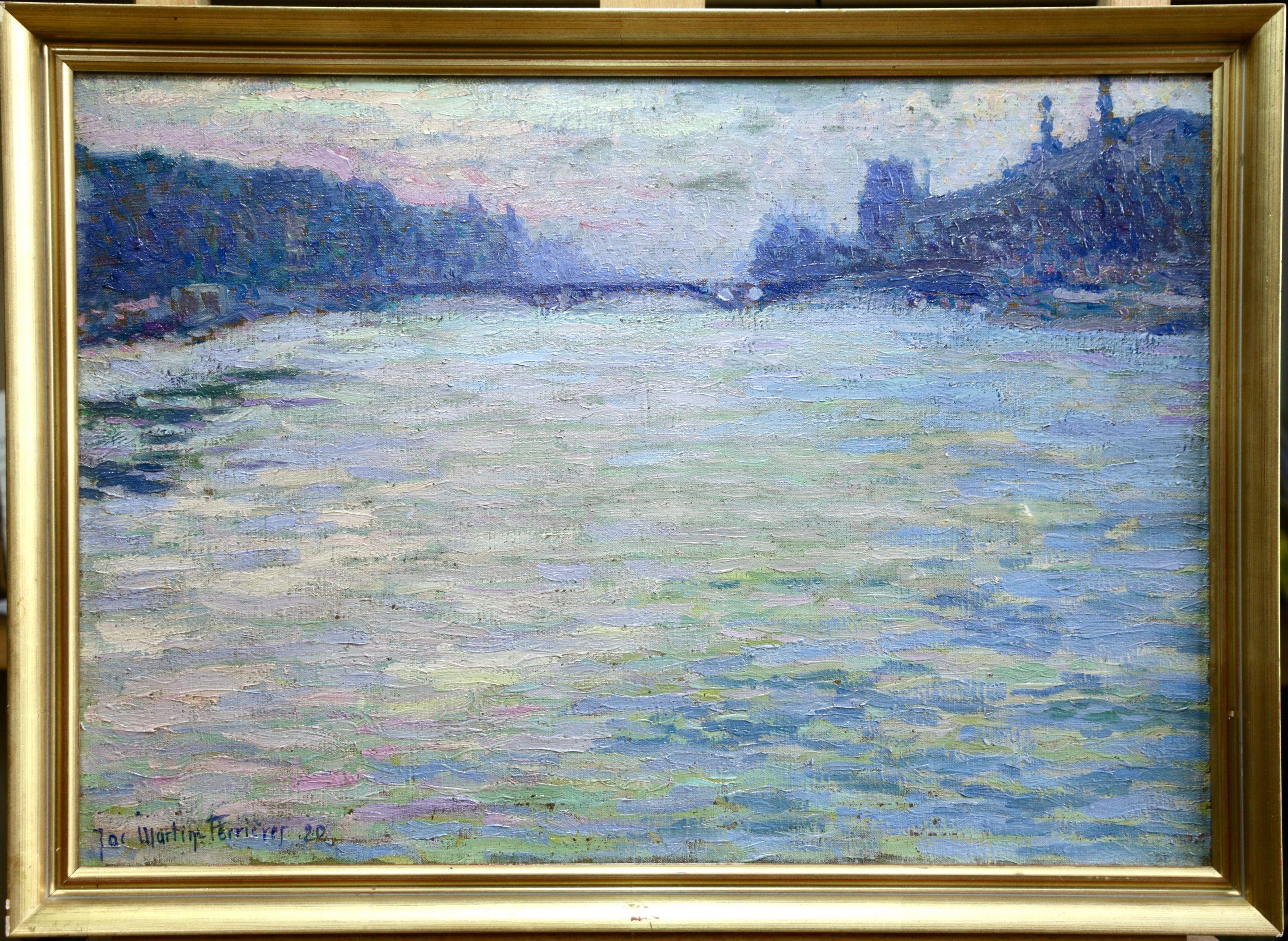 Paris-La Seine - Early 20th Century Oil, French, Riverscape by Martin-Ferrieres - Painting by Jacques Martin-Ferrières