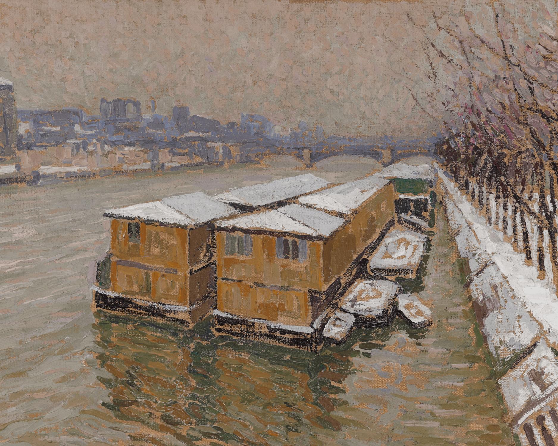 Piscine Deligny on the River Seine - Post-Impressionist Painting by Jacques Martin-Ferrières