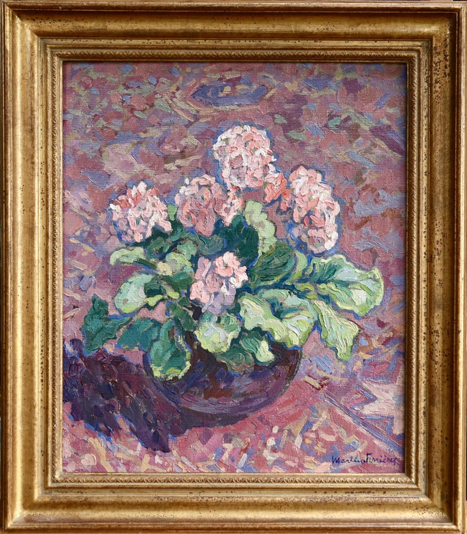 Primevere - Siglo XX Óleo, Bodegón de flores de Jacques Martin-Ferrieres - Painting de Jacques Martin-Ferrières