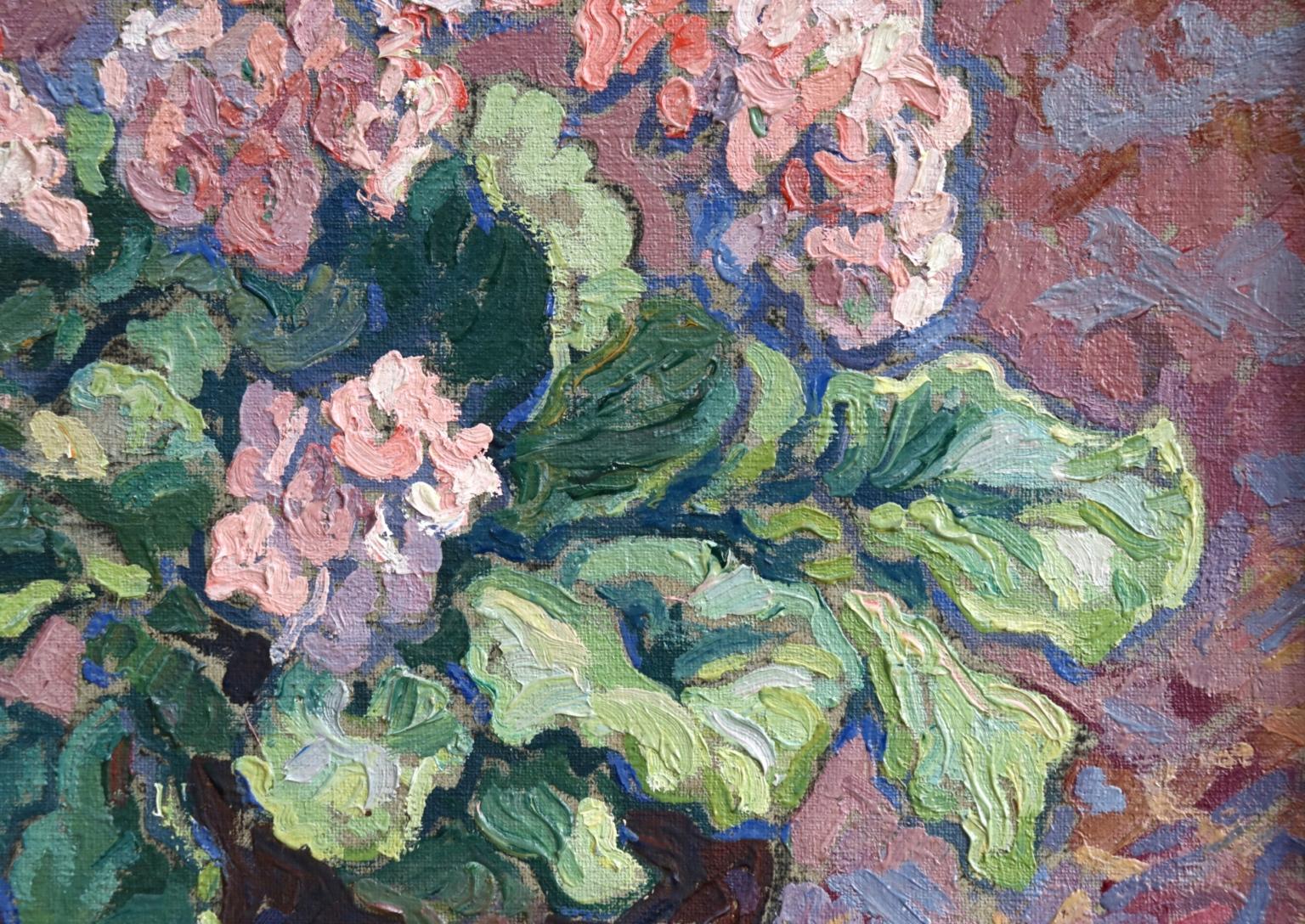 Primevere - Siglo XX Óleo, Bodegón de flores de Jacques Martin-Ferrieres - Interior Painting Gris de Jacques Martin-Ferrières