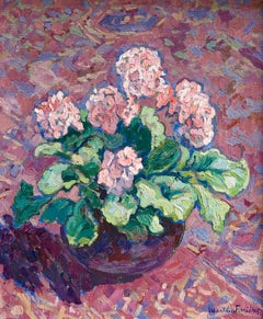 Primevere - 20th Century Oil, Still Life of Flowers by Jacques Martin-Ferrieres