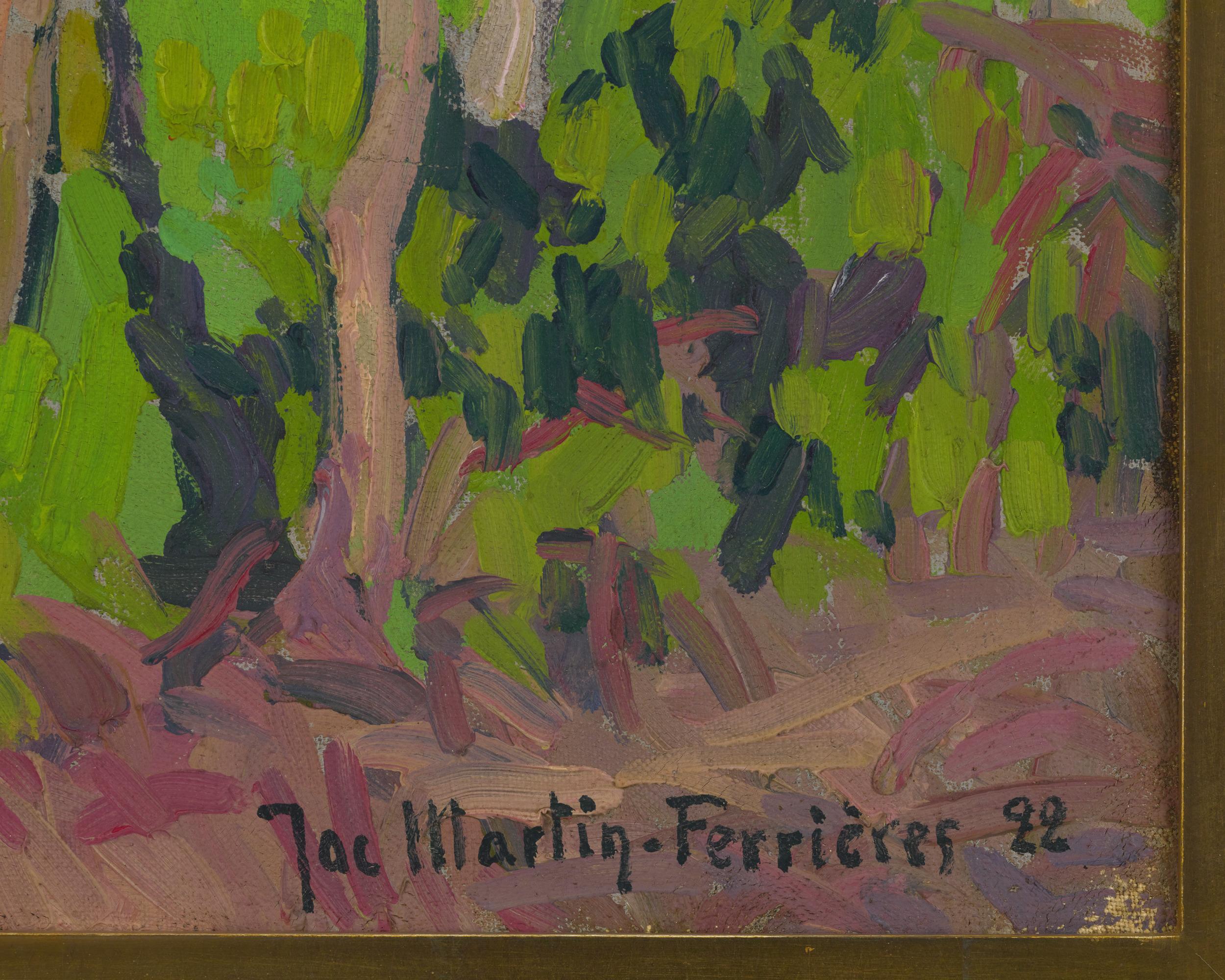 Jacques Martin-Ferrières
1893-1972  French

Saint-Cirq Lapopie, sous-bois au ruisseau

Signed “Jac Martin-Ferrières 22” (lower right)
Oil on canvas

This enchanting oil on canvas was composed by the French painter Jacques Martin-Ferrières. In the
