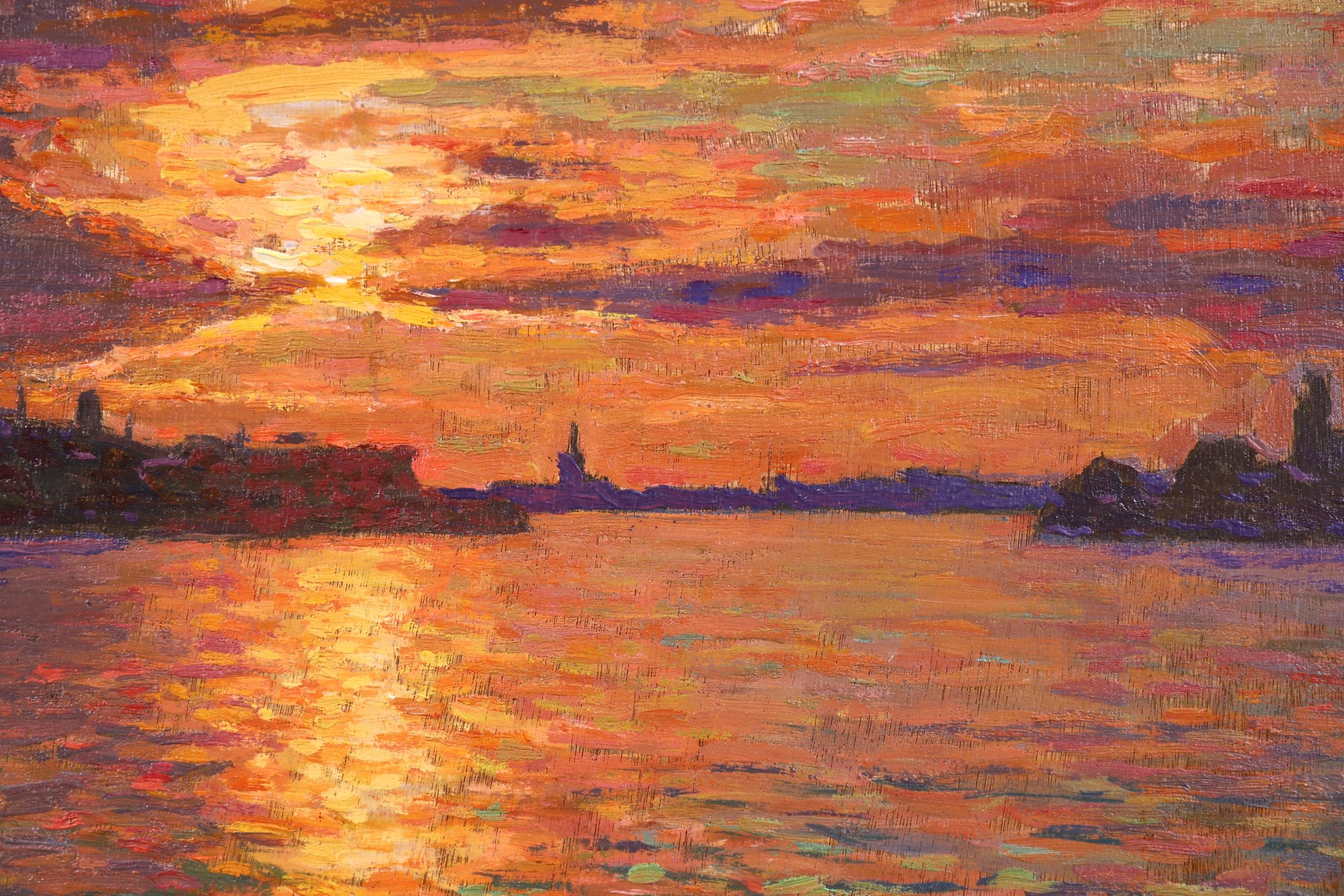 Sunset - Amsterdam - Post Impressionist Oil, Seascape - Jacques Martin-Ferrieres 1