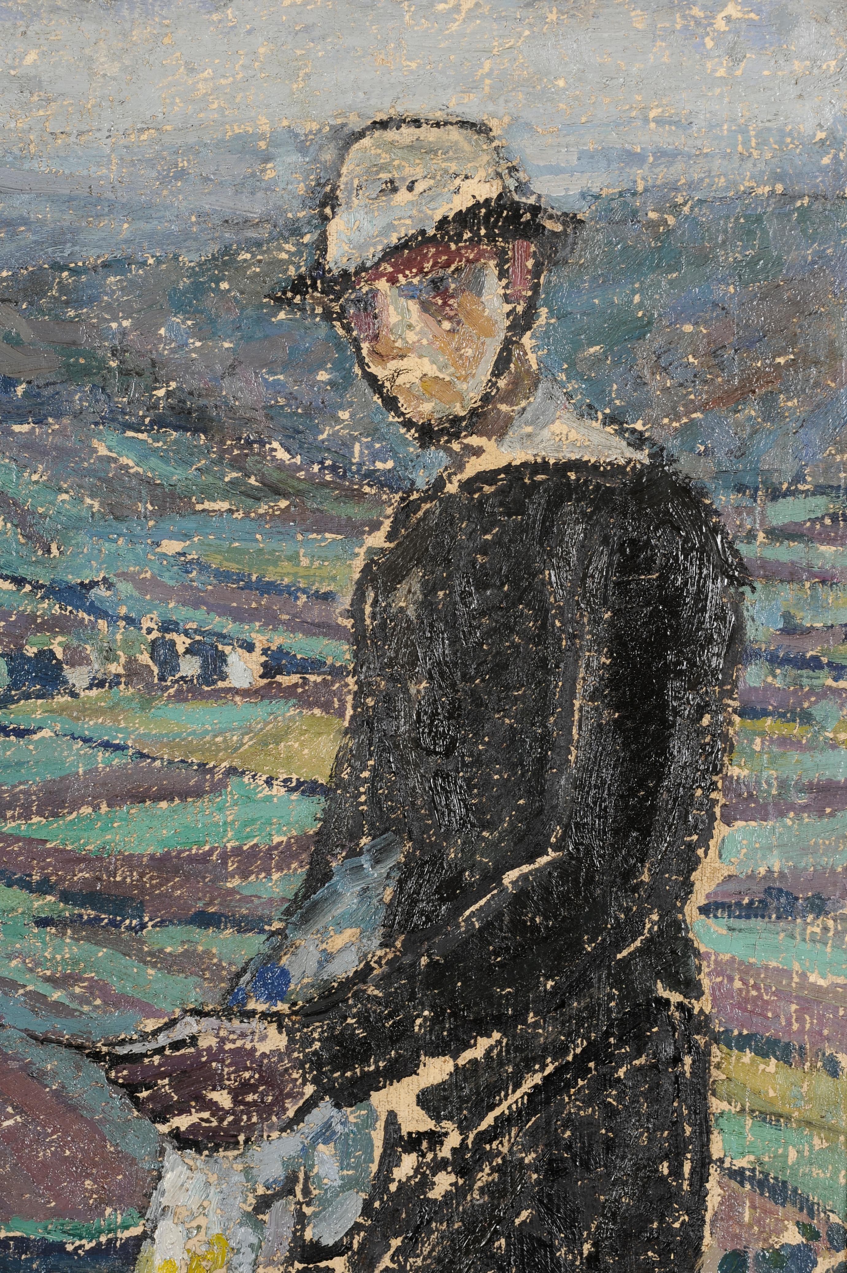 The painter (self-portrait) sketch – Painting von Jacques Martin-Ferrières