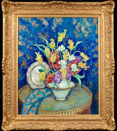 Vintage  Tulips in a Vase -Post Impressionist Still Life Oil by Jacques Martin-Ferrieres