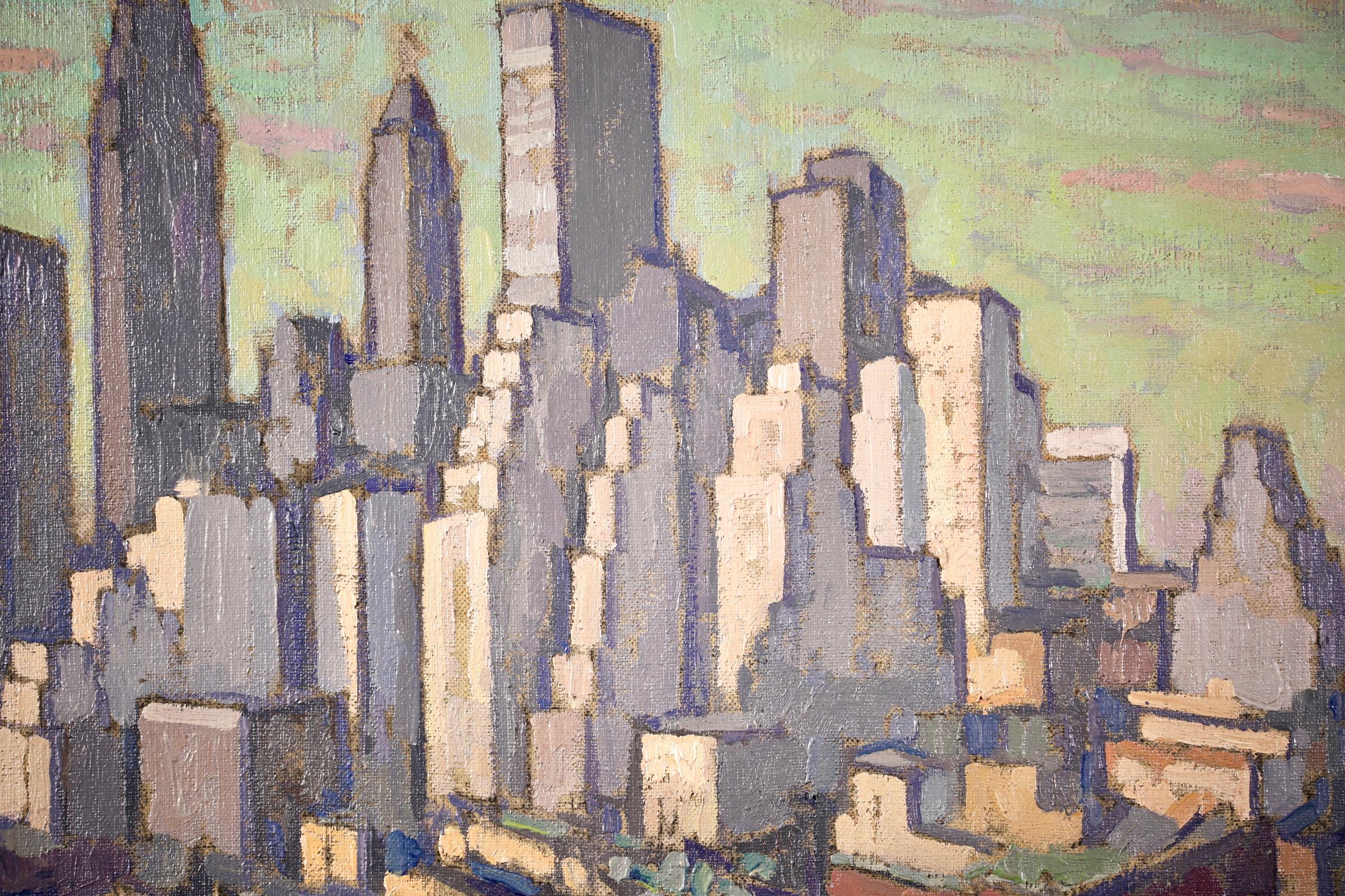 View of New York - Post Impressionist Oil, Cityscape by Jacques Martin-Ferrieres For Sale 3