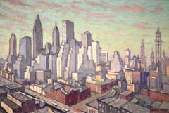Vista de Nueva York - Óleo postimpresionista, paisaje urbano de Jacques Martin-Ferrieres