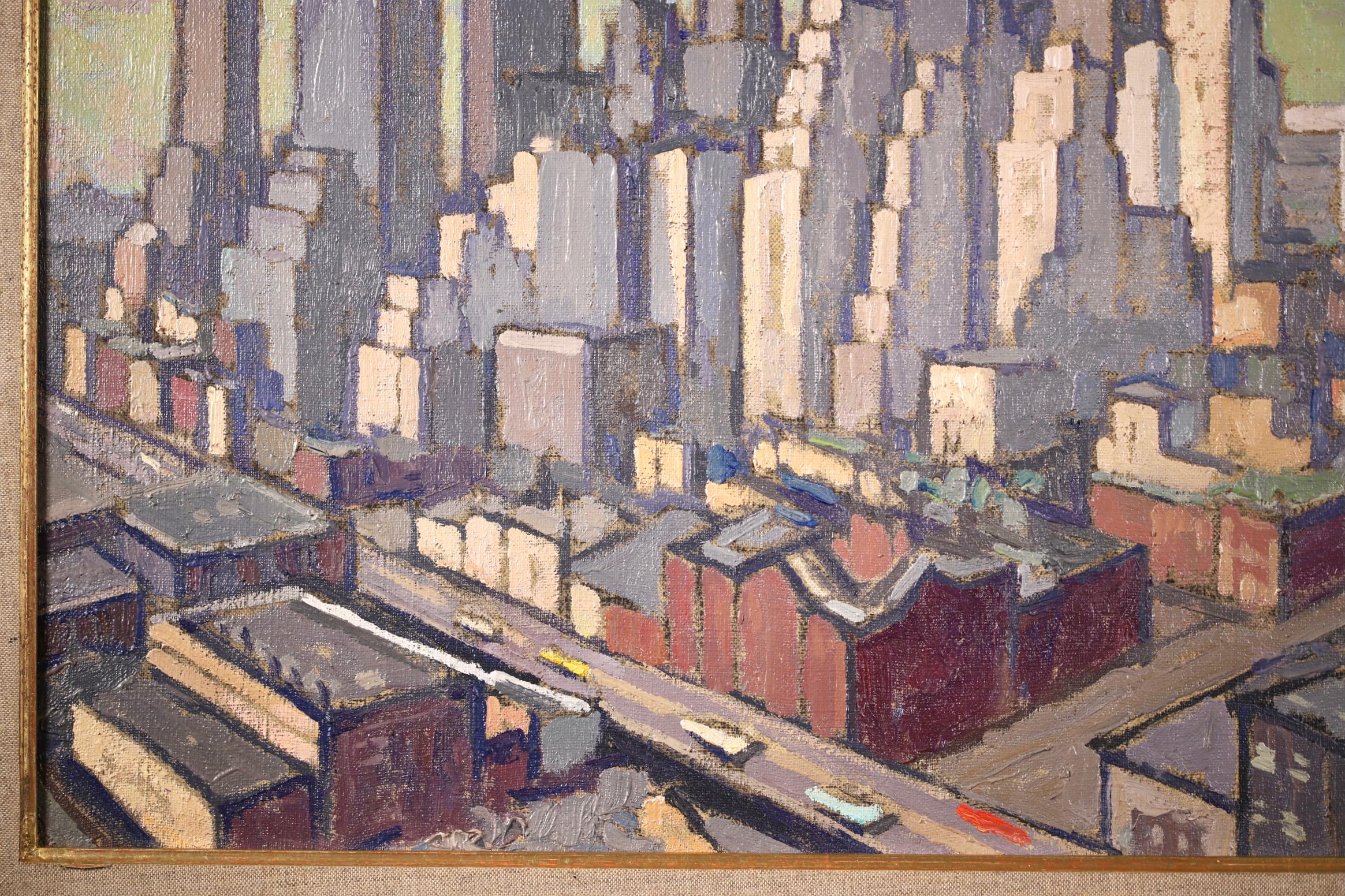 View of New York - Post Impressionist Oil, Cityscape by Jacques Martin-Ferrieres - Post-Impressionist Painting by Jacques Martin-Ferrières