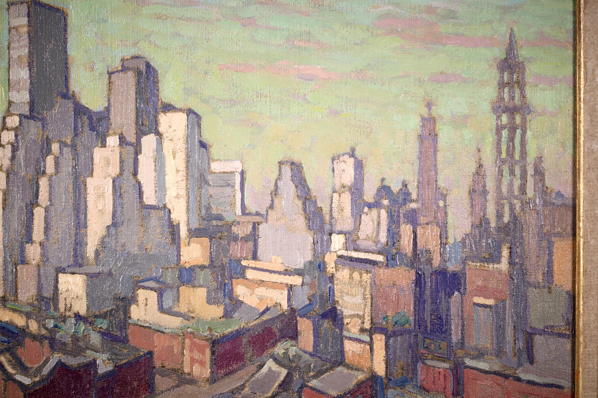 View of New York - Post Impressionist Oil, Cityscape by Jacques Martin-Ferrieres For Sale 2