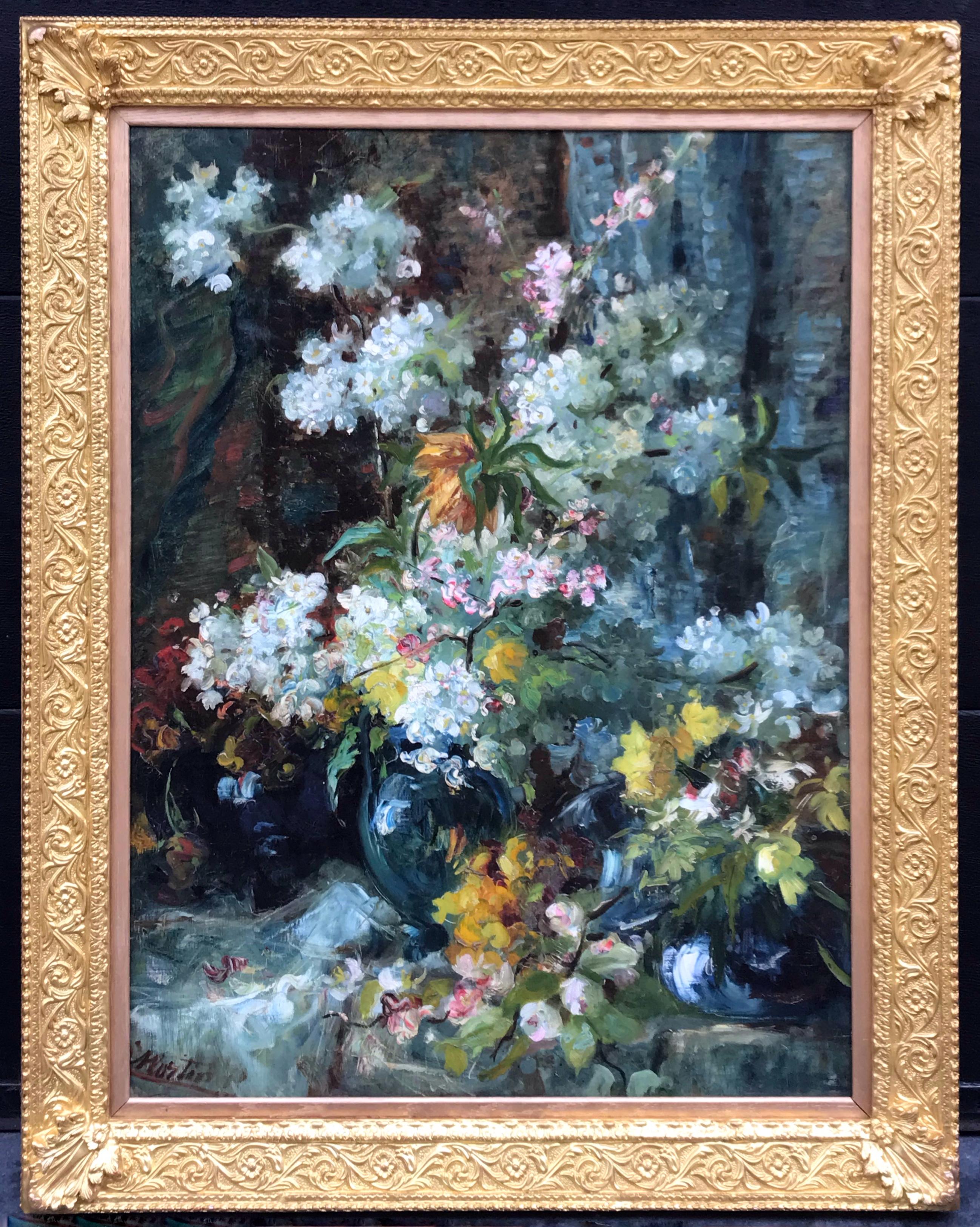 Bigli de fleurs avec vase bleu