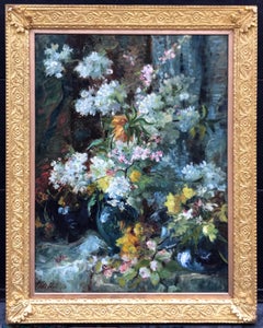 Big Painting of Flowers with Blue Vase