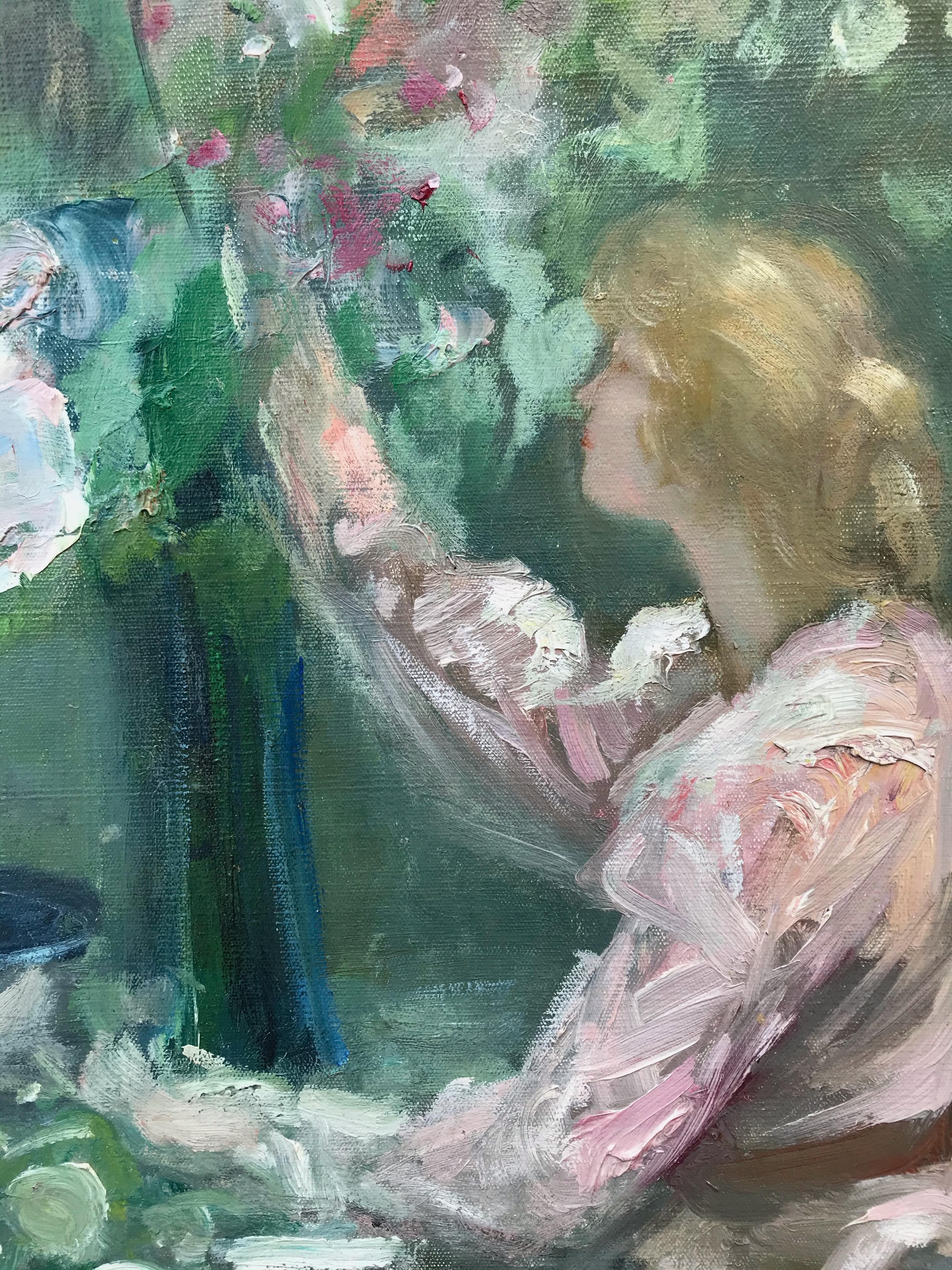 Lady With The Bunch of Flowers, Painting Post-impressionist For Sale 3