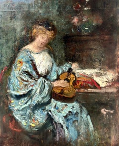 Woman in Blue with Mandolin