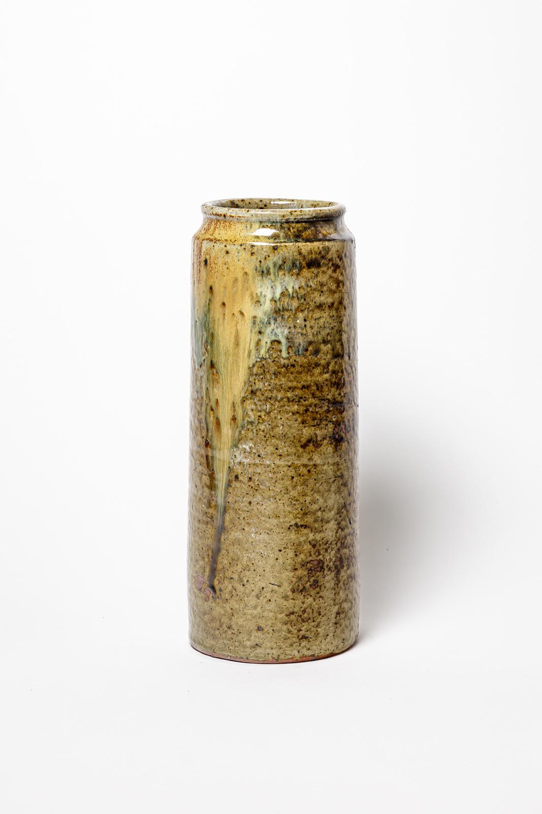 Mid-Century Modern Jacques Migeon art deco 1950 stoneware grey and colored ceramic vase La Borne For Sale