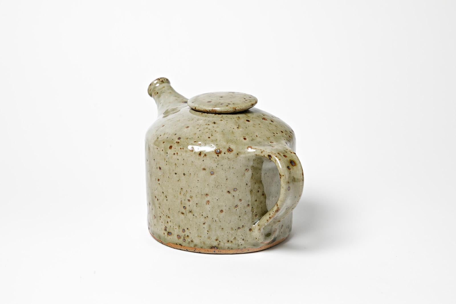 Mid-Century Modern Jacques Migeon Grey Stoneware Ceramic Tea Pot La Borne 1970 Design Unique Piece For Sale