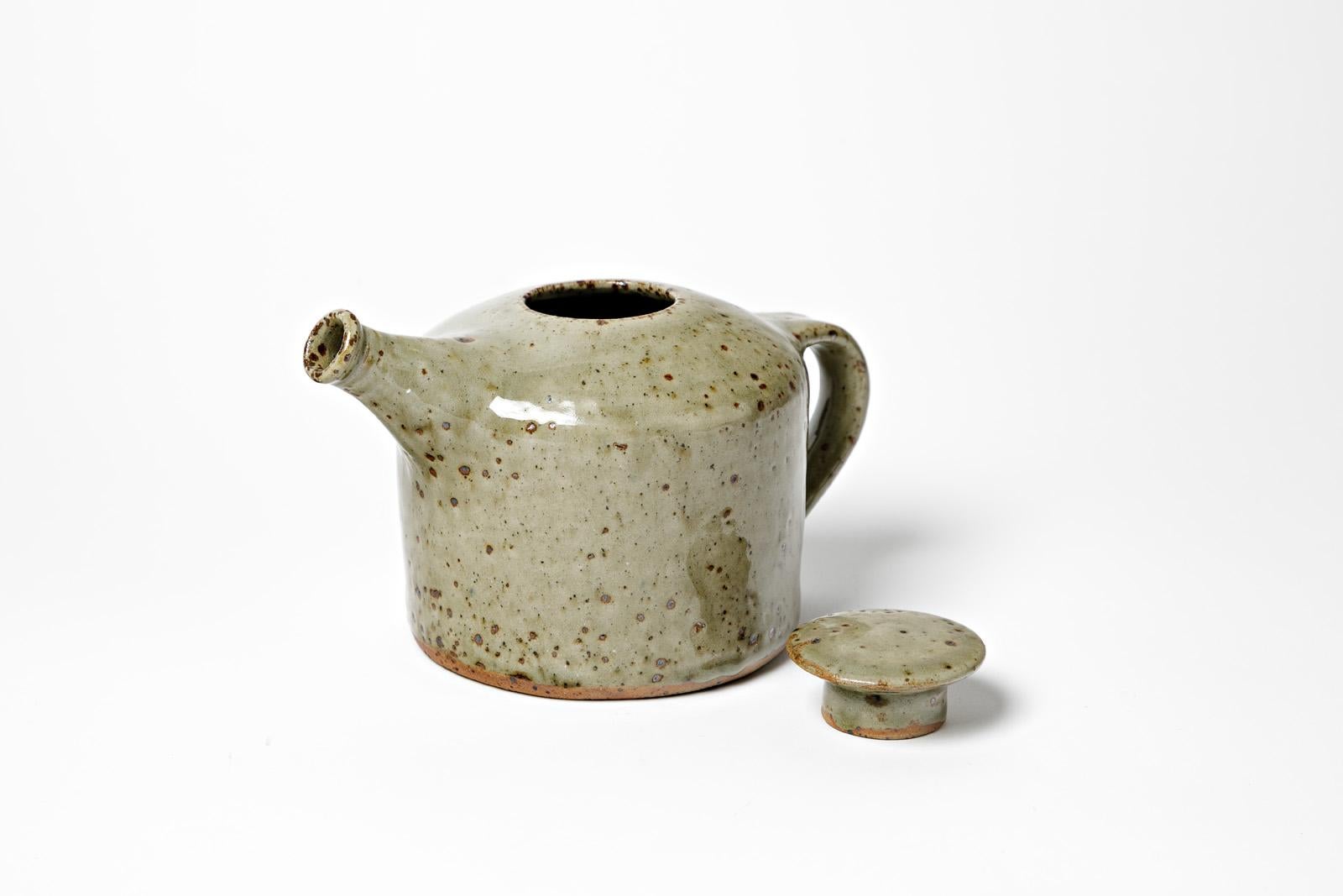 French Jacques Migeon Grey Stoneware Ceramic Tea Pot La Borne 1970 Design Unique Piece For Sale