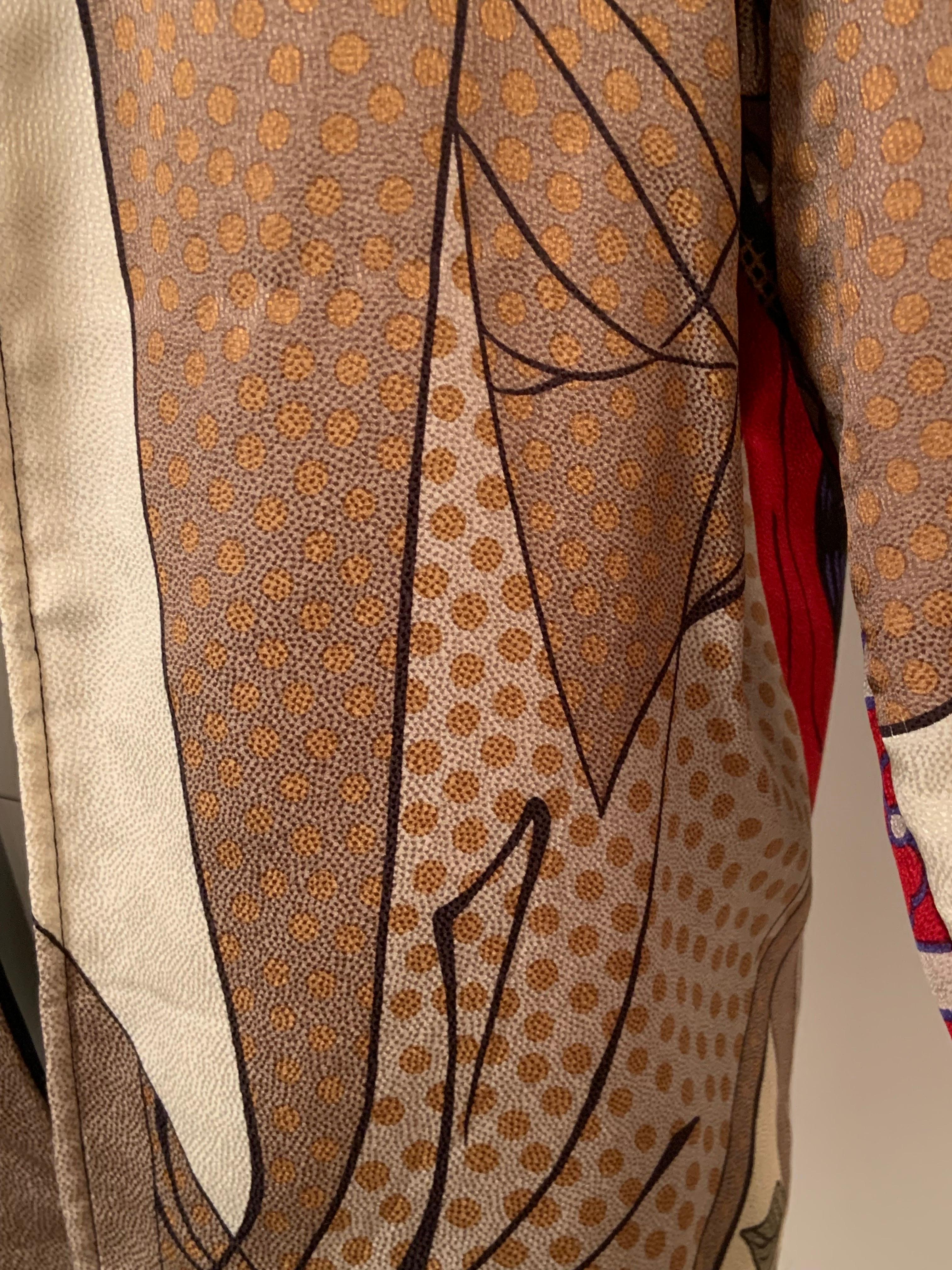 Jacques Molko Paris Colorful Asian Inspired Silk Print Jacket In Excellent Condition For Sale In New Hope, PA