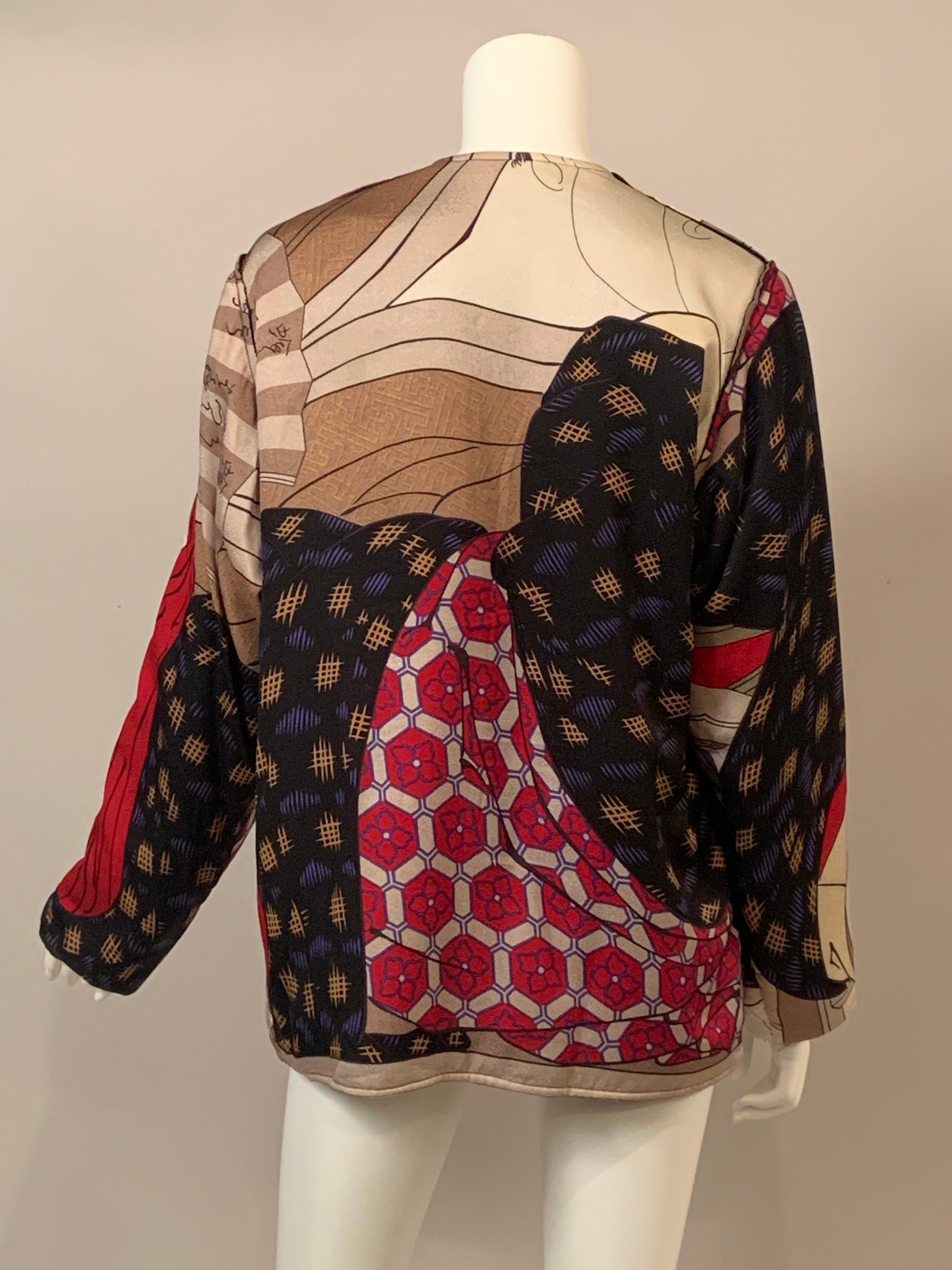 Jacques Molko Paris Colorful Asian Inspired Silk Print Jacket For Sale 3