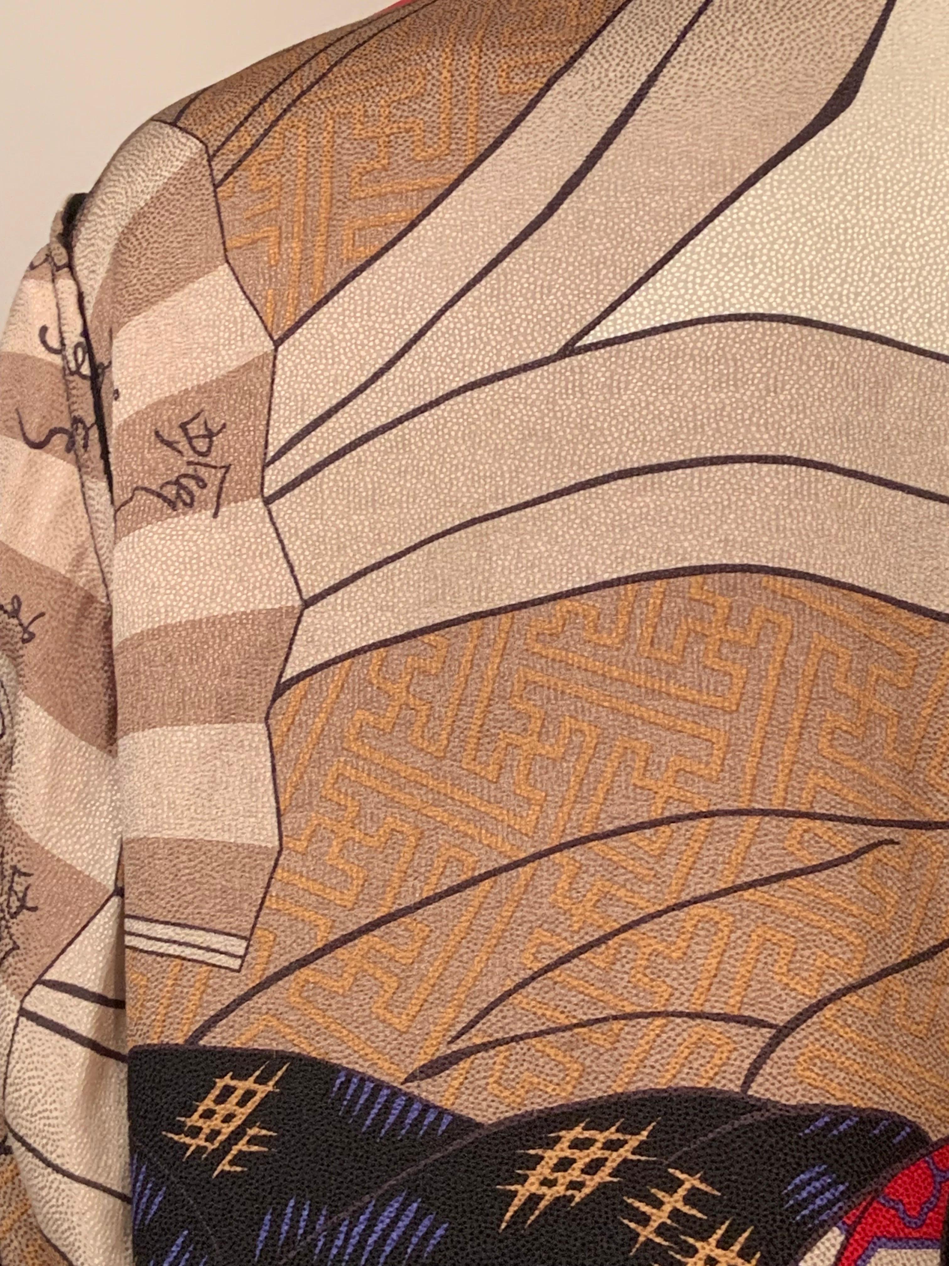 Jacques Molko Paris Colorful Asian Inspired Silk Print Jacket For Sale 3
