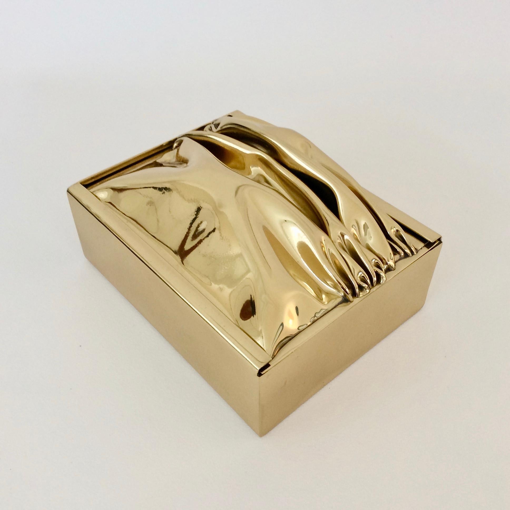 Wood Jacques Moniquet Polished Brass Box for Cheret, circa 1970, France